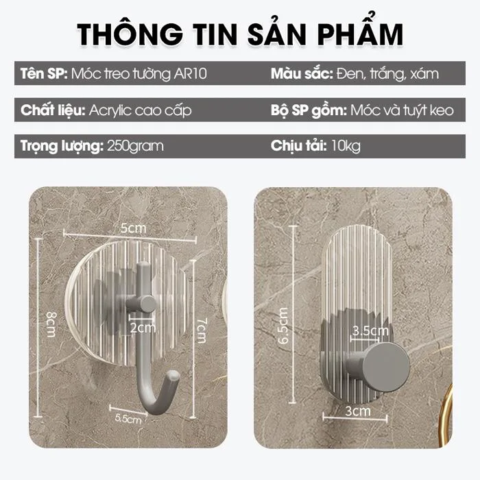 Móc treo khăn treo đồ decor phòng tắm vật liệu Acrylic cao cấp AR10 tặng  kèm keo dán | Lado Home