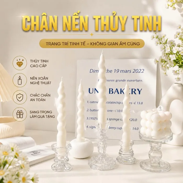 Chân nến thủy tinh, nến thơm decor trang trí nhà cửa, phụ kiện chụp hình