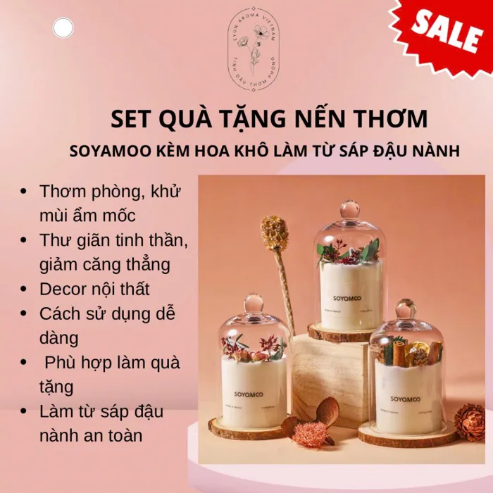 Set quà tặng nến thơm SOYAMOO sáp đậu nành không khói kèm hoa khô trang  trí, decor và làm thơm nhà | Shopee Việt Nam