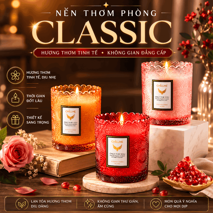 Nến thơm phòng classic Chillme mùi hương tự nhiên làm quà tặng thư giãn khử  mùi decor