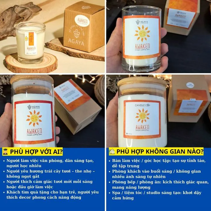 Nến thơm phòng ngủ AGAYA Candle Cup,giúp giảm stress,thư giãn,ngủ  ngon,trang trí decor phòng