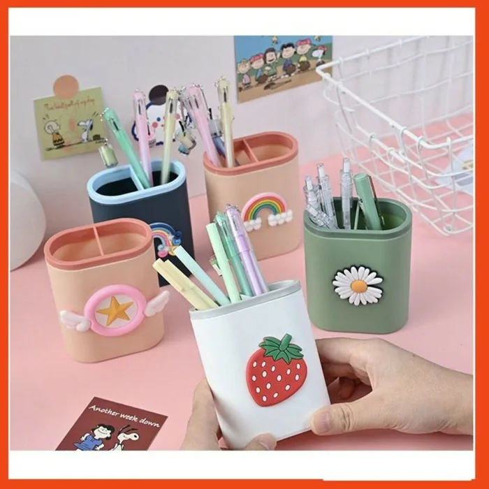 Ống cắm bút 2 ngăn để bàn đính hình dễ thương, lọ đựng bút decor trang trí  bàn học - NgocThi Store | Shopee Việt Nam