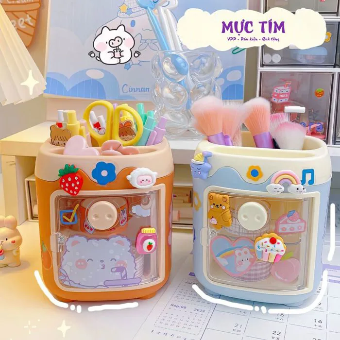 Hộp đựng bút hình heo dễ thương – Ống để bút nhiều ngăn trang trí văn phòng bàn  học tặng kèm sticker