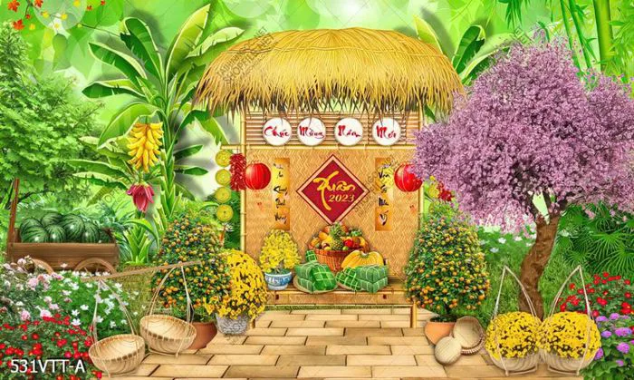 File In File psd tranh phông nền Tết decor
