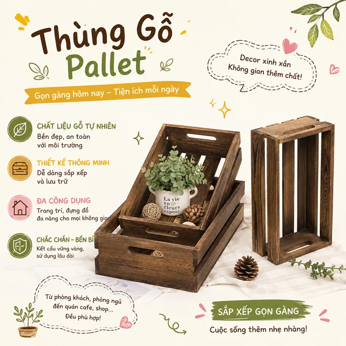 Pallet màu đen trắng, hộp gỗ decor trang trí, đựng đồ phụ kiện đa năng (nhận làm theo yêu cầu)