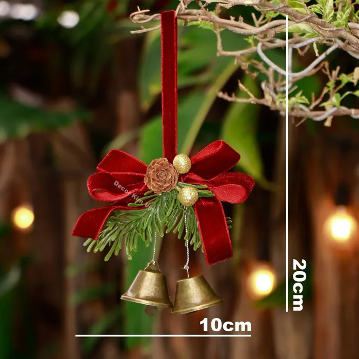 Phụ kiện treo nơ đỏ lá xanh PKT84 Decor Kim Vinh trang trí noel giáng sinh
