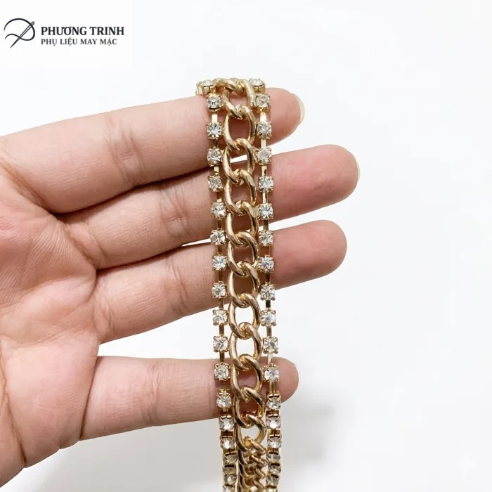 Dây Xích Kim Loại Đính Đá Bản 1.5cm - Phụ Kiện Decor, Trang Trí Đẳng Cấp