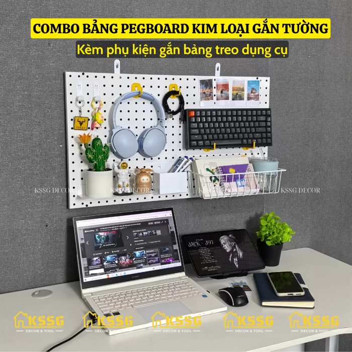 COMBO BẢNG PEGBOARD GẮN TƯỜNG KÈM PHỤ KIỆN