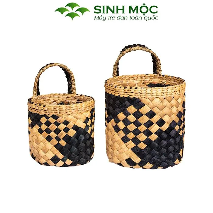 Giỏ bèo caro, giỏ lục bình, giỏ treo tường decor mây tre đan