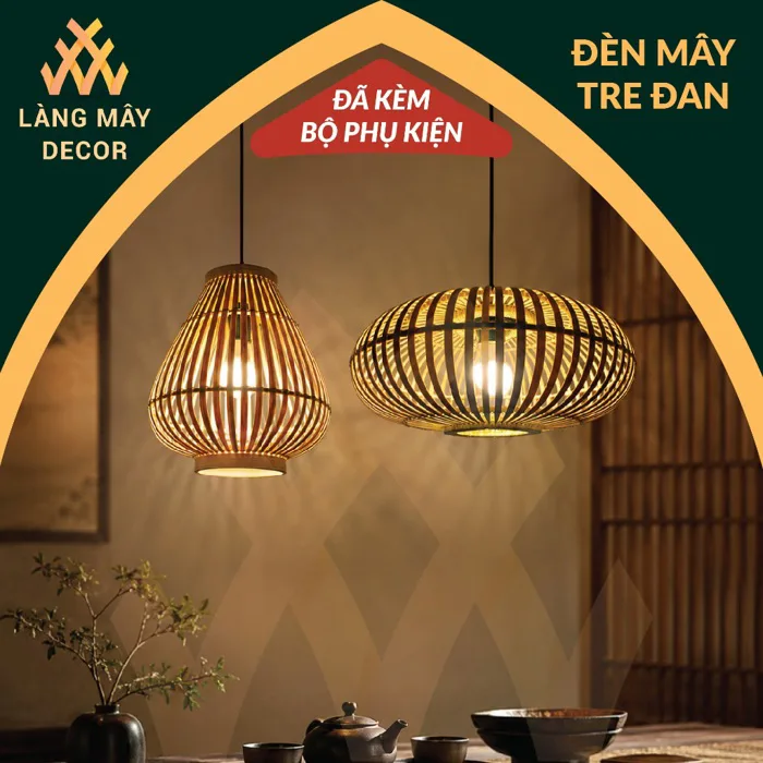 Đèn Tre Hình Lọ Hoa, Hình Quả Bí Đầy Đủ Phụ Kiện, Đèn Tre, Đèn Mây Tre Đan  Thả Trần, Đèn Trang Trí