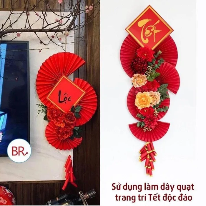 1 chiếc quạt giấy trang trí 1m,decor ngày tết