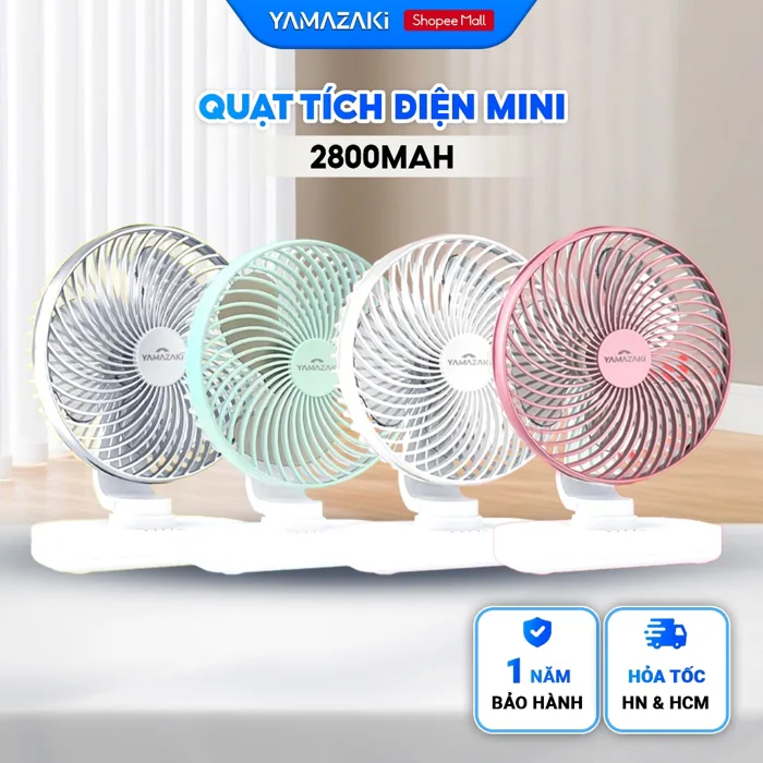 Quạt Mini Để Bàn Siêu Mát YAMAZAKI 2800mAh Cho Học Sinh Sinh Viên Sử Dụng  Lên Đến 8 Tiếng Có Thể Sạc 4 Tốc Độ Gió