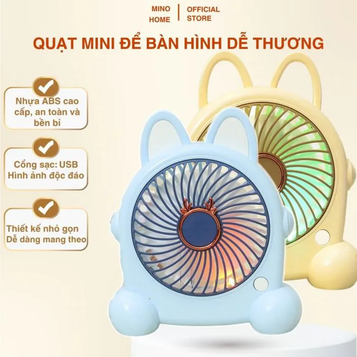 Quạt mini để bàn dễ thương MINO HOME chất liệu ABS an toàn, sử dụng lâu  dài, decor bàn học xinh xắn | Shopee Việt Nam