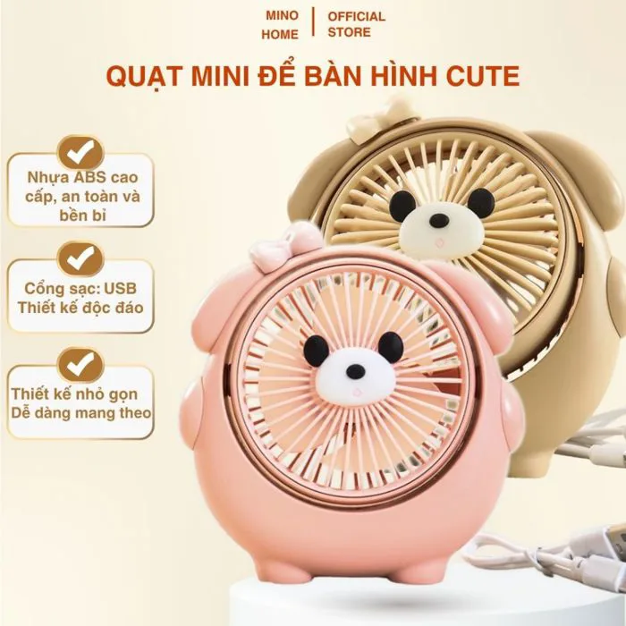 Quạt mini để bàn hình cute MINO HOME hình gấu, chó con xinh xắn, decor bàn  học | Shopee Việt Nam