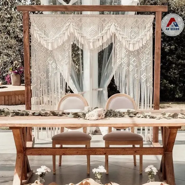 Rèm macrame trang trí tiệc sự kiện ngoài trời, phông nền trang trí backdrop  tiệc cưới MR1 - Bình An decor -Võng, xich đu macrame