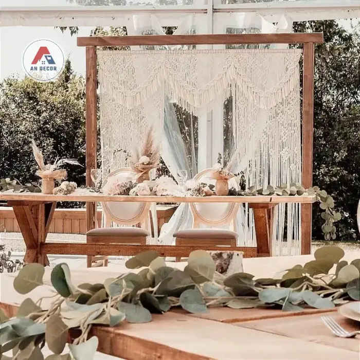 Rèm macrame trang trí tiệc sự kiện ngoài trời, phông nền trang trí backdrop  tiệc cưới MR1 - Bình An decor -Võng, xich đu macrame