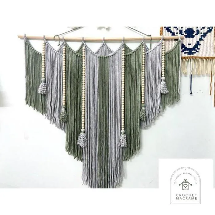 Mành rèm trang trí macrame decor tường hạt gỗ phong cách Bắc Âu 1mx1m bằng  dây thừng cotton RM098 thừng gỗ macrame decor | Lazada Việt Nam
