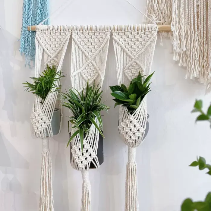 Rèm Macrame 3 Túi Treo Chậu Cây Tối Ưu Không Gian Sống Xanh - Thừng Gỗ Decor