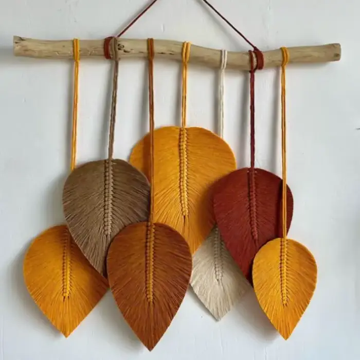 Rèm macrame hình lá treo tường, 7 lá to trang trí decor nhà, homstay, nhà  hàng, cafe - Bình An decor -Võng, xich đu macrame