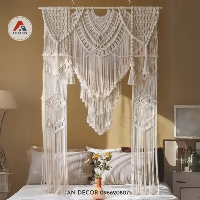 Rèm macrame trang trí tiệc cưới, sự kiện ngoài trời MR10 - Bình An decor  -Võng, xich đu macrame