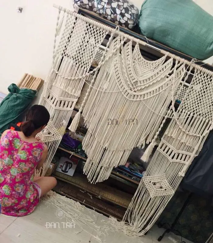 Cơ sở sản xuất rèm macrame trang trí phòng ngủ, homestay đẹp