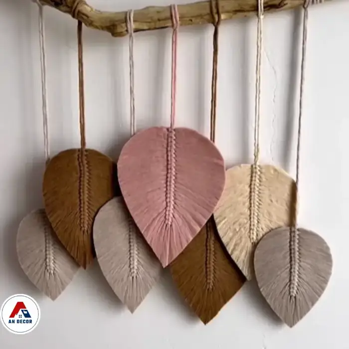Rèm macrame hình lá treo tường, 7 lá to trang trí decor nhà, homstay, nhà  hàng, cafe - Bình An decor -Võng, xich đu macrame