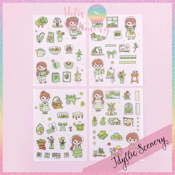 HOTIS] Set 4 tấm sticker cô bé cute trang trí sổ tay, bàn học - 18x10.5cm