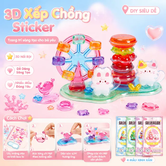 Miếng Dán 3D Xếp Chồng Pha Lê DIY, Sticker Trang Trí Bàn Học, Đồ Chơi Sáng  Tạo Cho Bé Gái | Shopee Việt Nam