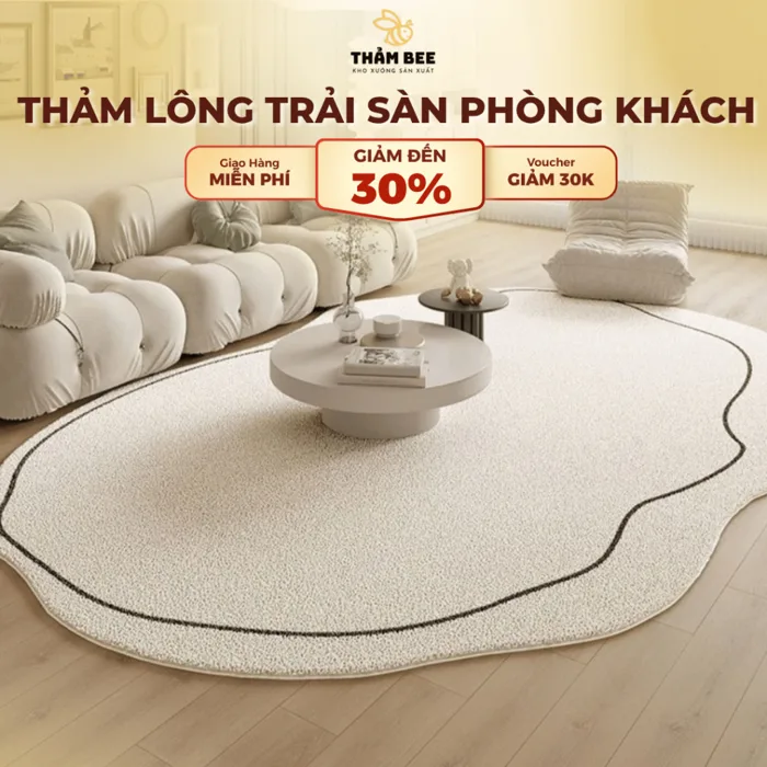 Thảm Trải Sàn Phòng Khách Lông Cừu Tối Giản, Decor Phòng Ngủ - Đế Cao Su  Chống Trơn Trượt - Thảm Bee