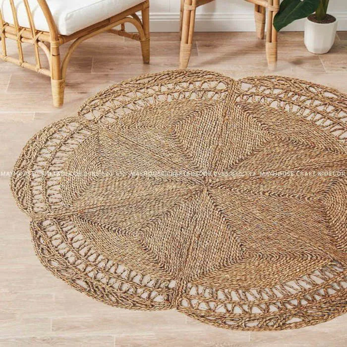Thảm cói tròn hoa chanh, sao gấp (nhiều size) - Mayhouse – Craft & Décor -