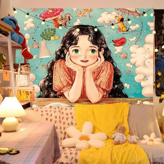 Thảm trang trí - Tranh vải treo tường decor phòng hình cô gái dưa hấu siêu  dễ thương tặng kèm móc treo | Lazada Việt Nam