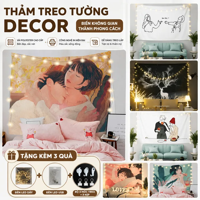 Tặng quà 3 món] Thảm treo tường, decor phong ngủ vintage size150x130cm, vải treo  tường decor | Shopee Việt Nam