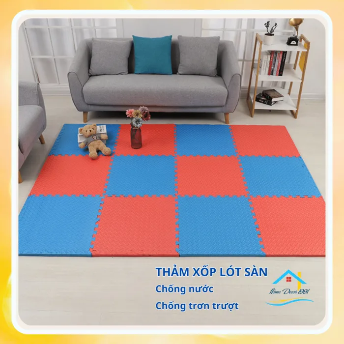 Thảm Xốp Xanh Đỏ 1m x 1m – Dày 2cm, 2.3cm, 3cm – Miếng Xốp Lót Sàn Khu Vui  Chơi, Trường Mầm Non