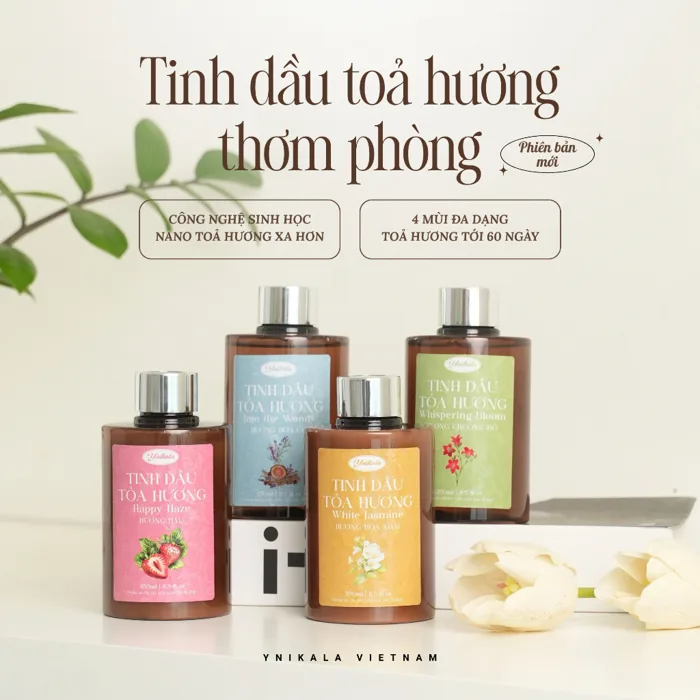 [Bản mới] Tinh dầu toả hương dịu nhẹ Ynikala 250ml có kèm que khuếch tán