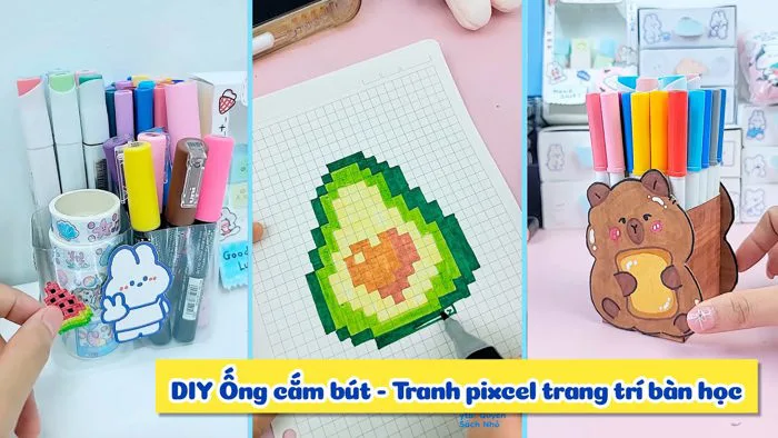 DIY Ống Cắm Bút Decor bàn học, Tự Decor bàn học dễ thương, Trang Pixcel  trang trí bàn học