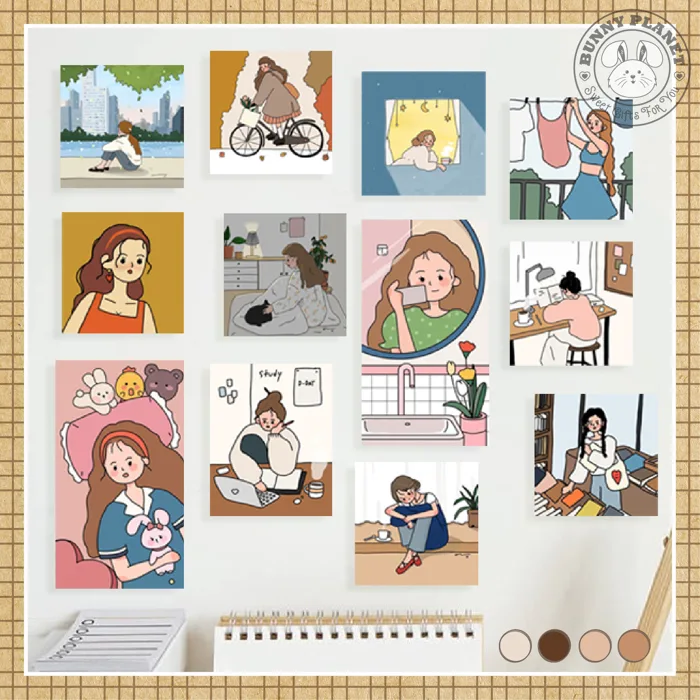 Set 12 Postcard Decor Cô gái dễ thương trang trí tường bàn học nhà cửa  Thiết Kế Nhân Vật Giấy Trang Trí Nội Thất - Lazada | Lazada Việt Nam