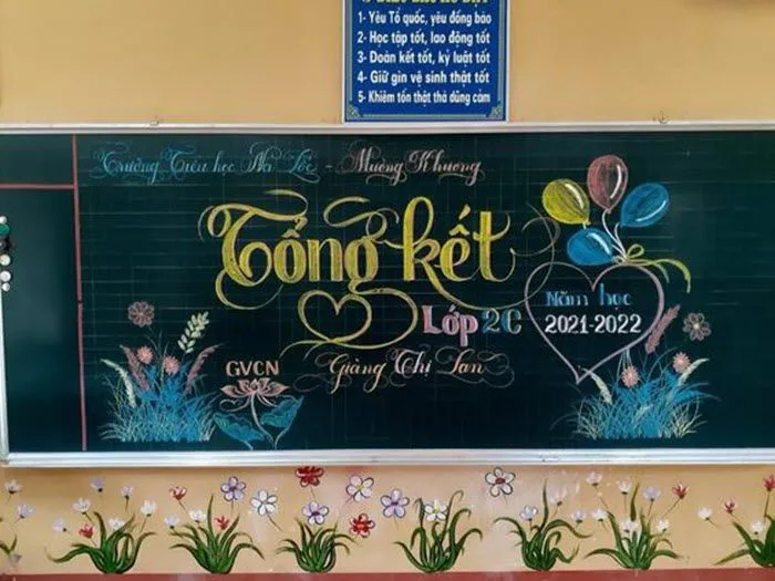 Những mẫu trang trí bảng lớp bằng phấn đơn giản và tinh tế