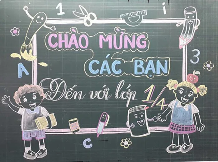 Những mẫu trang trí bảng lớp bằng phấn đơn giản