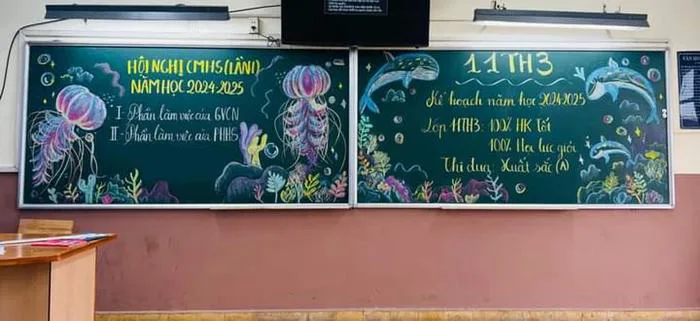 Họp phụ huynh, học sinh trang trí bảng khiến giáo viên Họp phụ huynh, học sinh trang trí bảng khiến giáo viên