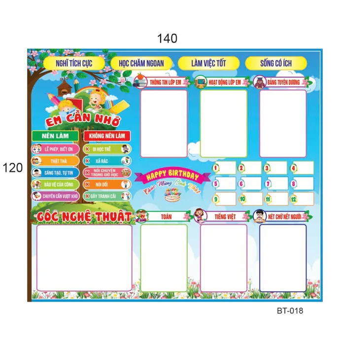 (Có sẵn) Trang trí lớp học Tiểu học-THCS- BẢNG TIN LỚP 018 (KT 140X120)