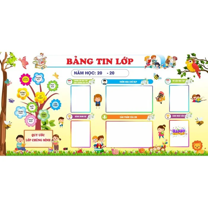 Bảng tin lớp kích thước khổ to in bạt - Trang trí lớp học