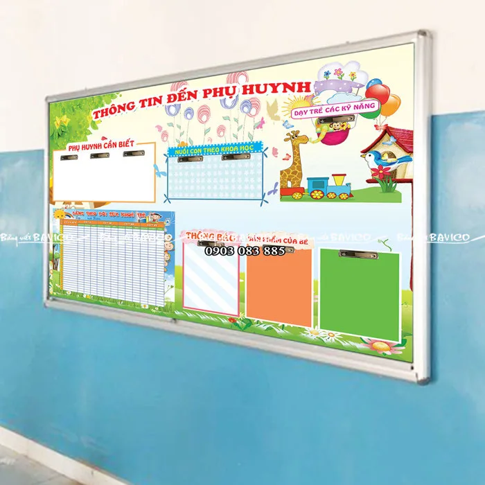 Bảng thông tin mầm non cửa kính lùa gắn khóa - Bảng Viết Bavico Bảng thông tin mầm non cửa kính lùa gắn khóa - Bảng Viết Bavico