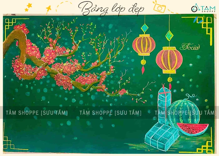 Trầm trồ với những mẫu trang trí bảng Tết đẹp cho lớp học