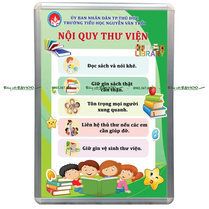 BẢNG NỘI QUY THƯ VIỆN I Bảng treo tường - Freeship