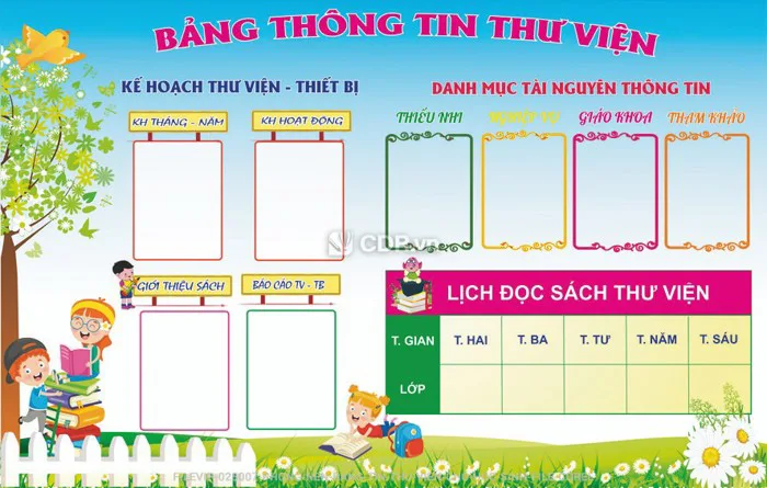 Phông nền bảng tin thư viện cho học sinh. File corel (v65002315) - Vector6  All New - Super AI Design