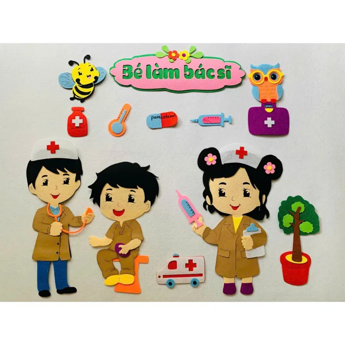 Góc Bé làm bác sĩ - Tranh góc dán tường chất steam trang trí lớp học mầm non