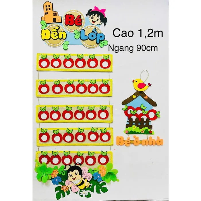 góc bé đến lớp - Bé ở nhà C2 mẫu táo dùng để trang trí trường lớp mầm non