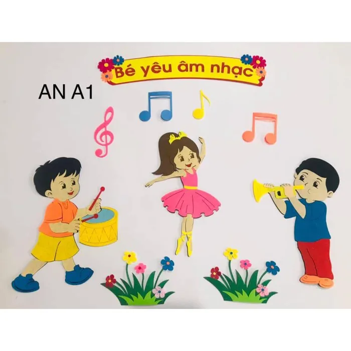Tranh góc âm nhạc A1 nỉ mầm non - Shop mầm non Putin Sản phẩm dùng để trang trí lớp học cho các bé mầm non