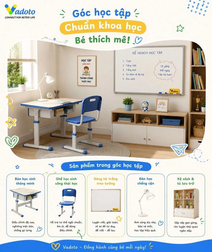 Góc học tập cho bé lớp 1 - Chuẩn bị đúng từ đầu giúp con học hiệu quả | Vadoto Góc học tập cho bé lớp 1 - Chuẩn bị đúng từ đầu giúp con học hiệu quả | Vadoto