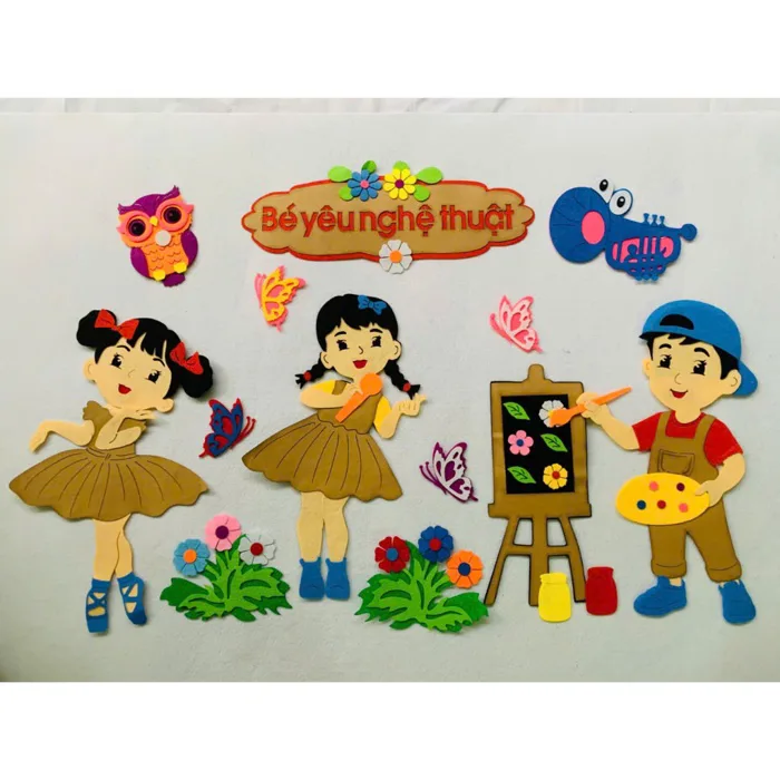 Góc nghệ thuật - Tranh góc dán tường chất steam pha nỉ trang trí trong lớp  cho bé mầm non